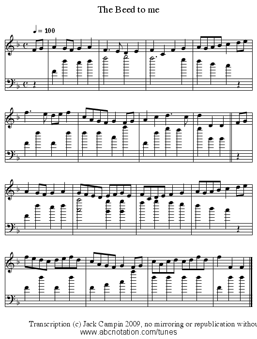The Beed to me - staff notation