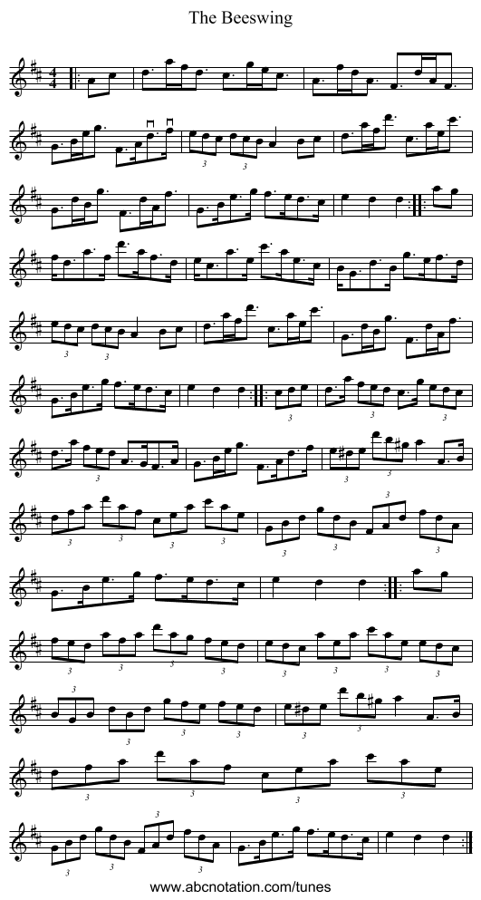 The Beeswing - staff notation