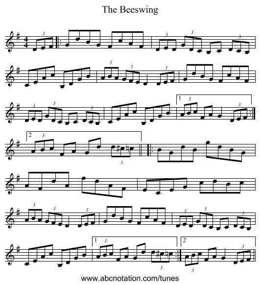 The Beeswing - staff notation