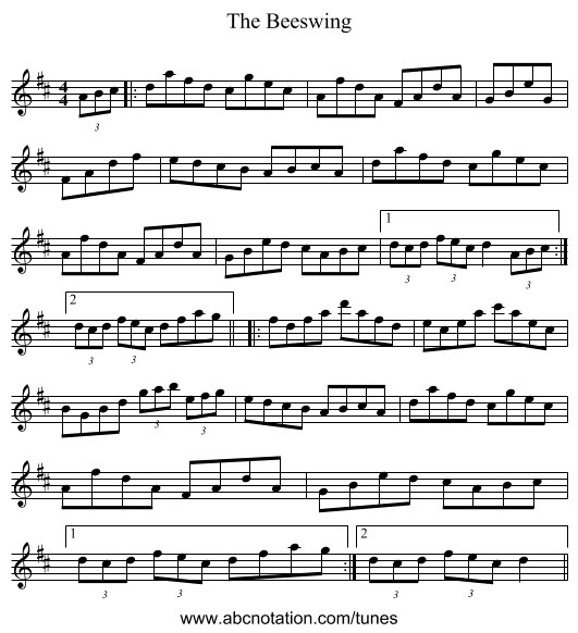 The Beeswing - staff notation