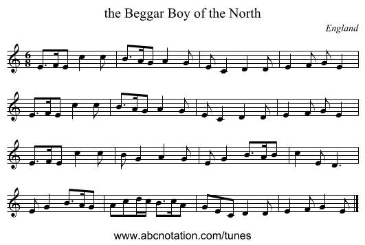 the Beggar Boy of the North - staff notation