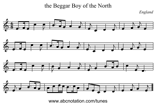 the Beggar Boy of the North - staff notation