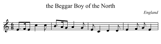 the Beggar Boy of the North - staff notation