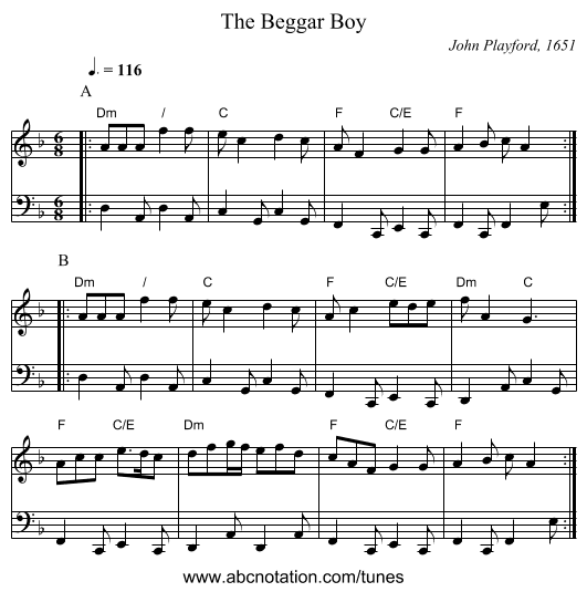 The Beggar Boy - staff notation
