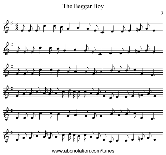 The Beggar Boy - staff notation