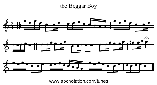 the Beggar Boy - staff notation