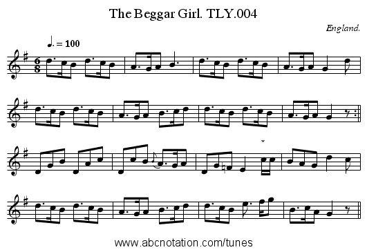 The Beggar Girl. TLY.004 - staff notation