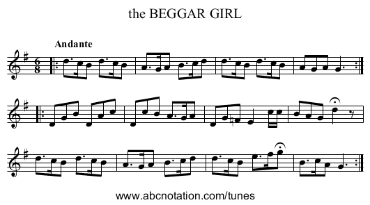 the BEGGAR GIRL - staff notation
