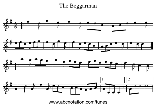 The Beggarman - staff notation