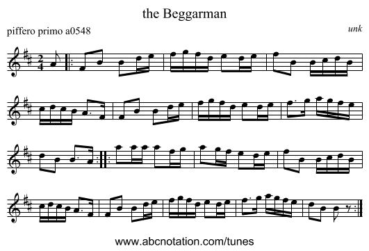 the Beggarman - staff notation