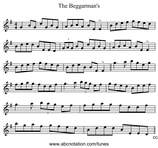 The Beggarman's - staff notation