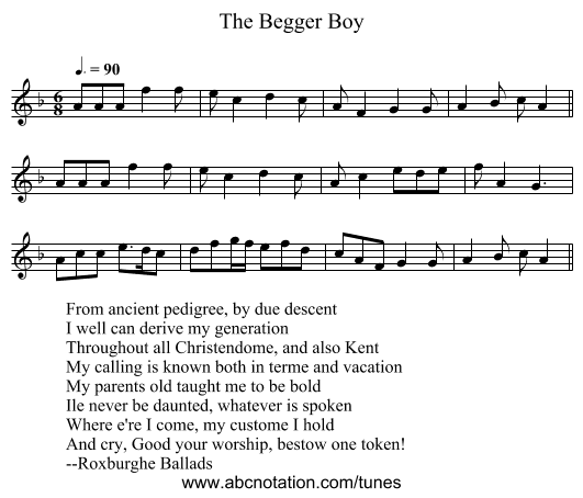 The Begger Boy - staff notation