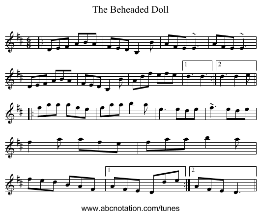 The Beheaded Doll - staff notation