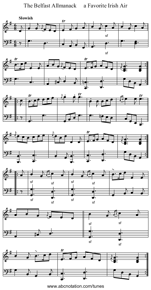 The Belfast Allmanack     a Favorite Irish Air - staff notation