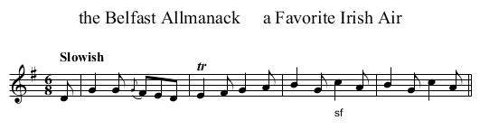 the Belfast Allmanack     a Favorite Irish Air - staff notation