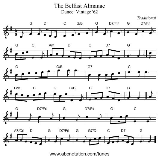 The Belfast Almanac - staff notation