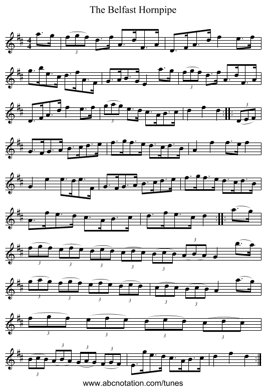 The Belfast Hornpipe - staff notation