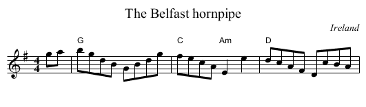 The Belfast hornpipe - staff notation