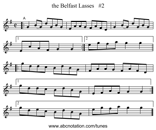 the Belfast Lasses   #2 - staff notation
