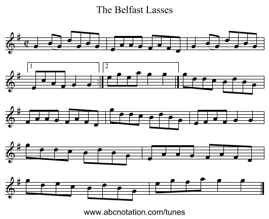 The Belfast Lasses - staff notation