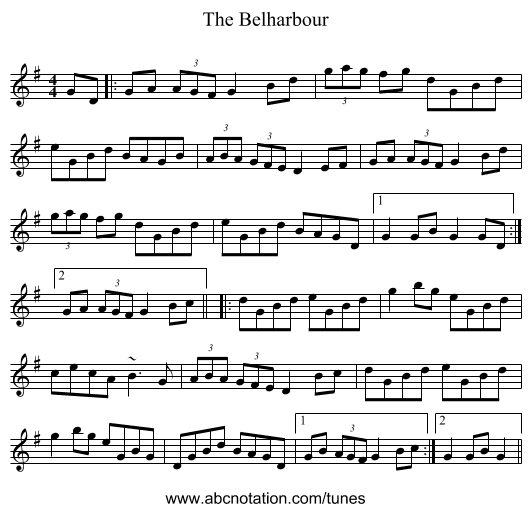 The Belharbour - staff notation