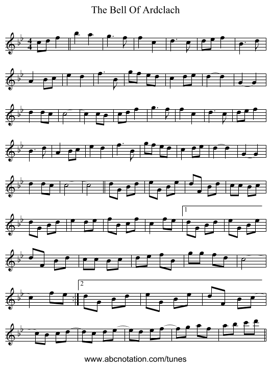 The Bell Of Ardclach - staff notation