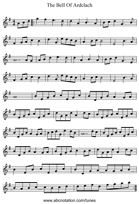 The Bell Of Ardclach - staff notation