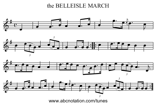the BELLEISLE MARCH - staff notation