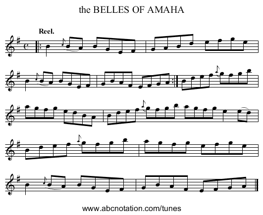 the BELLES OF AMAHA - staff notation