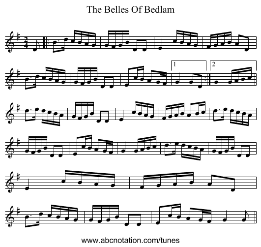 The Belles Of Bedlam - staff notation