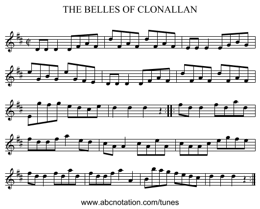 THE BELLES OF CLONALLAN - staff notation
