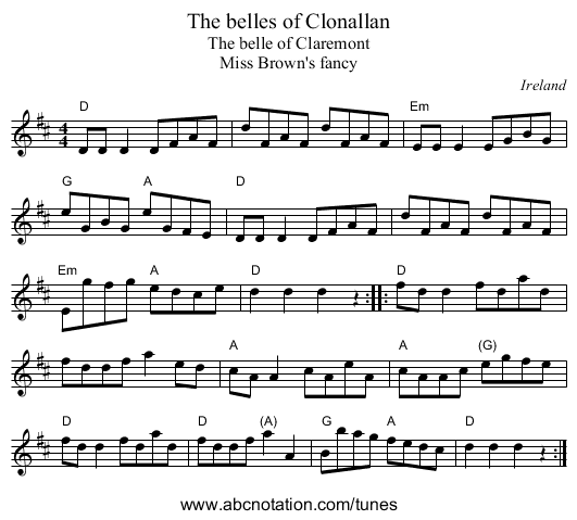 The belles of Clonallan - staff notation