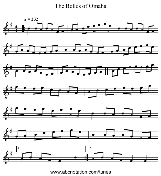 The Belles of Omaha - staff notation