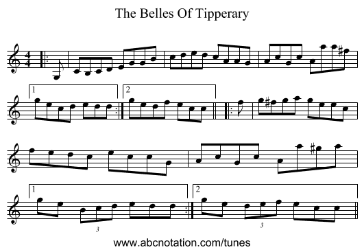 The Belles Of Tipperary - staff notation