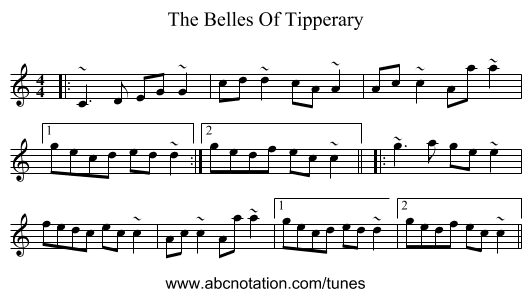 The Belles Of Tipperary - staff notation