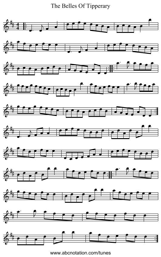 The Belles Of Tipperary - staff notation
