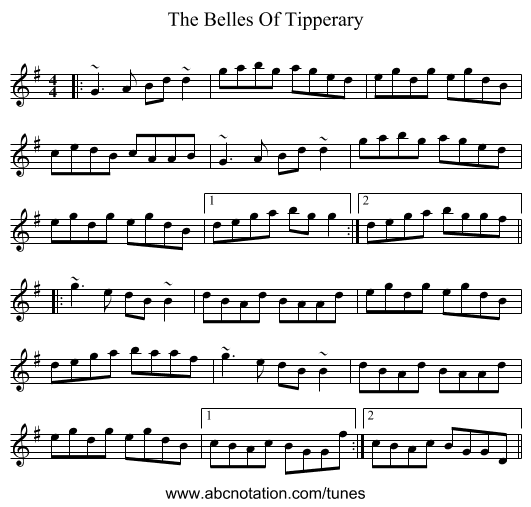 The Belles Of Tipperary - staff notation