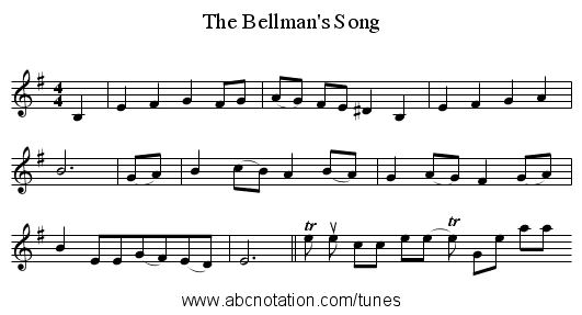 The Bellman's Song - staff notation