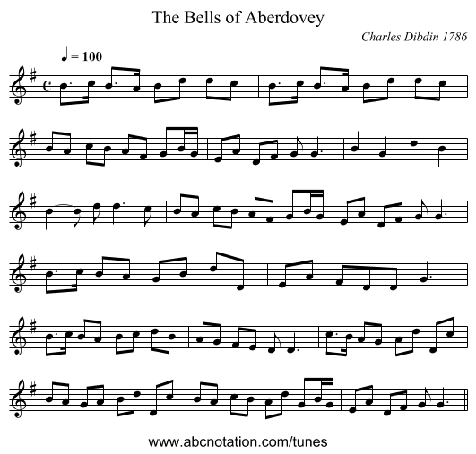 The Bells of Aberdovey - staff notation