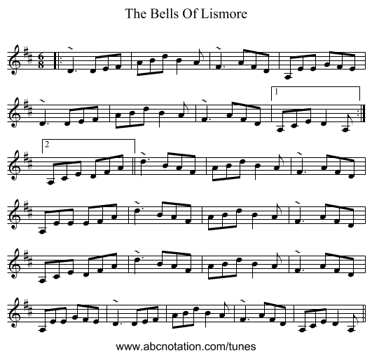 The Bells Of Lismore - staff notation