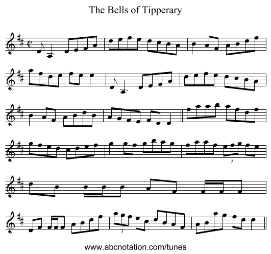 The Bells of Tipperary - staff notation