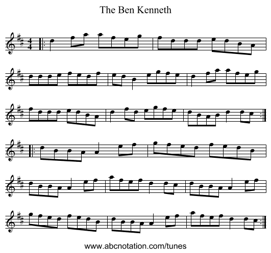 The Ben Kenneth - staff notation