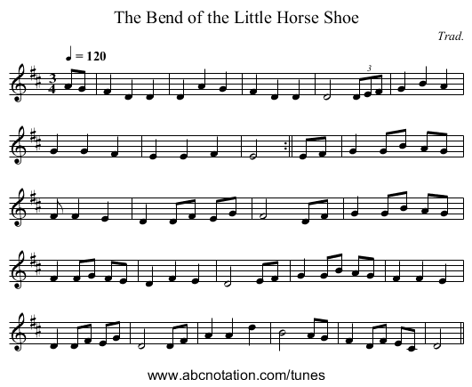 The Bend of the Little Horse Shoe - staff notation