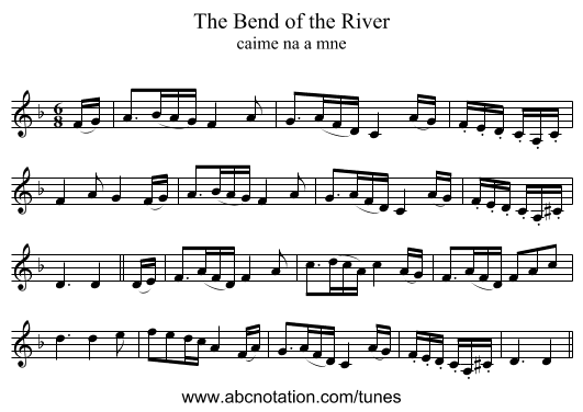 The Bend of the River - staff notation