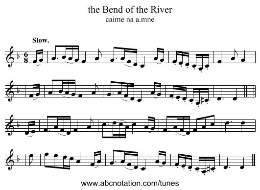 the Bend of the River - staff notation