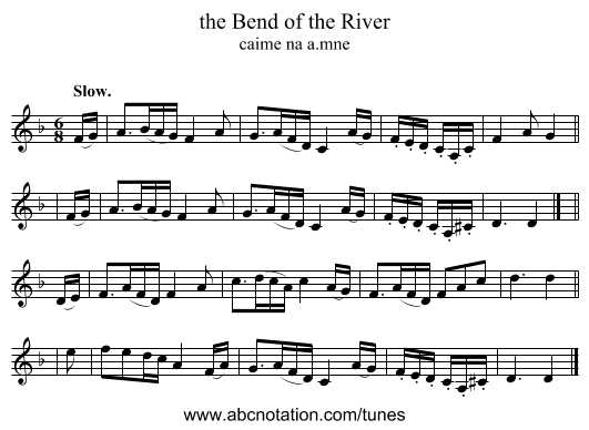 the Bend of the River - staff notation