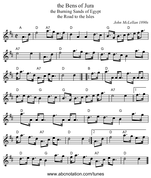 the Bens of Jura - staff notation