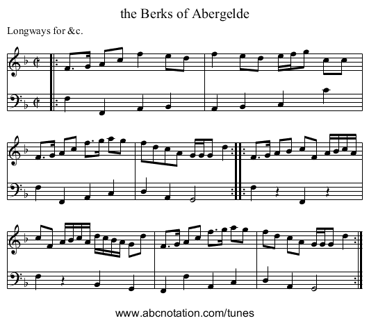 the Berks of Abergelde - staff notation
