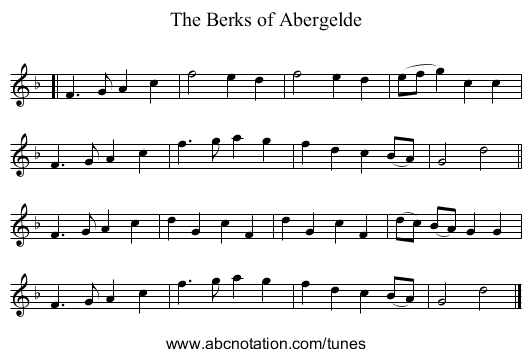 The Berks of Abergelde - staff notation