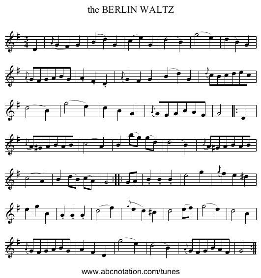 the BERLIN WALTZ - staff notation